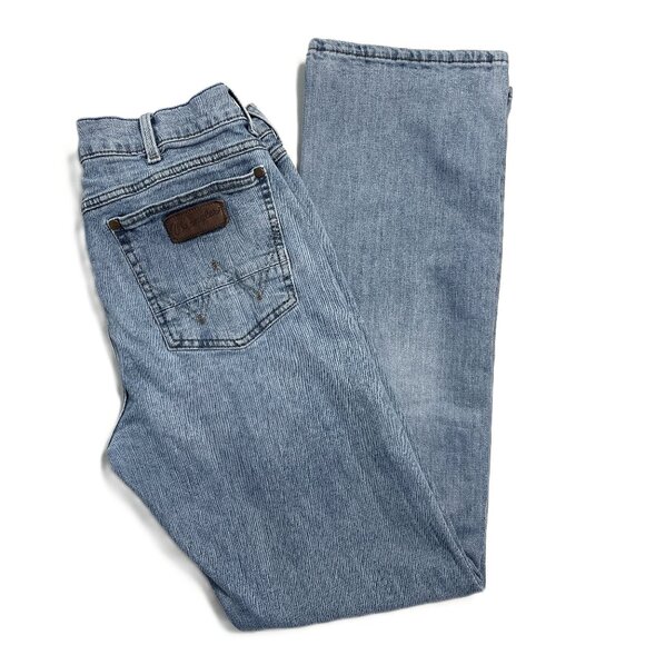 Wrangler Retro Jeans Men's 33x36 *33.5 Blue Slim Fit Bootcut 1077MWZBR Stretch - Picture 1 of 15